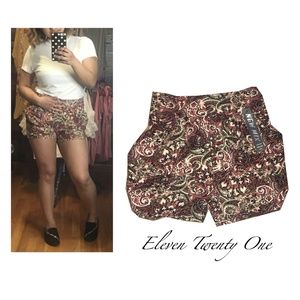 Harem Paisley Print Stretch High Waist Shorts